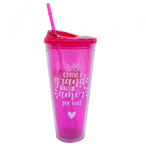 Copo Gigante Com Canudo Pink 950ml