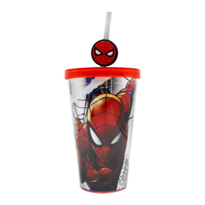 Copo Homem Aranha Com Canudo 500ml
