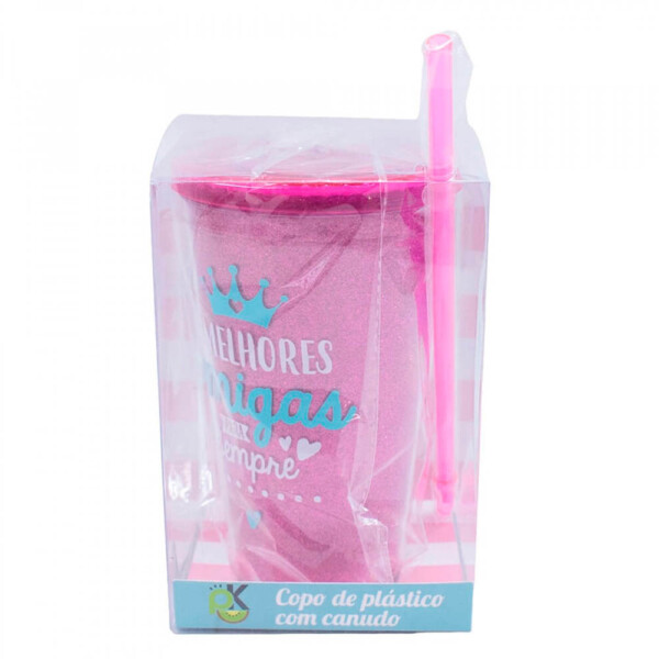 Copo Pink Com Canudo Melhores Amigas 450ml