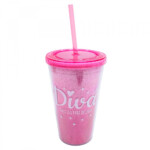 Copo Rosa Com Canudo Diva 450ml