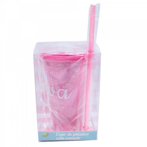 Copo Rosa Com Canudo Diva 450ml