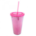 Copo Rosa Com Canudo Diva 450ml
