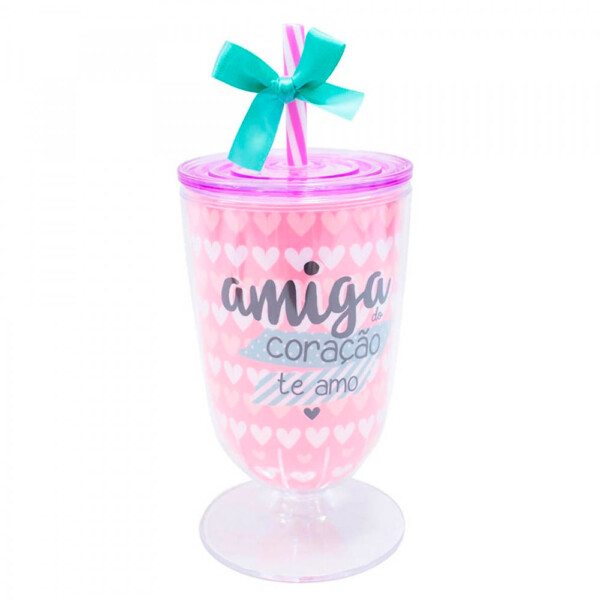 Copo Taça Com Canudo #amizade 600ml