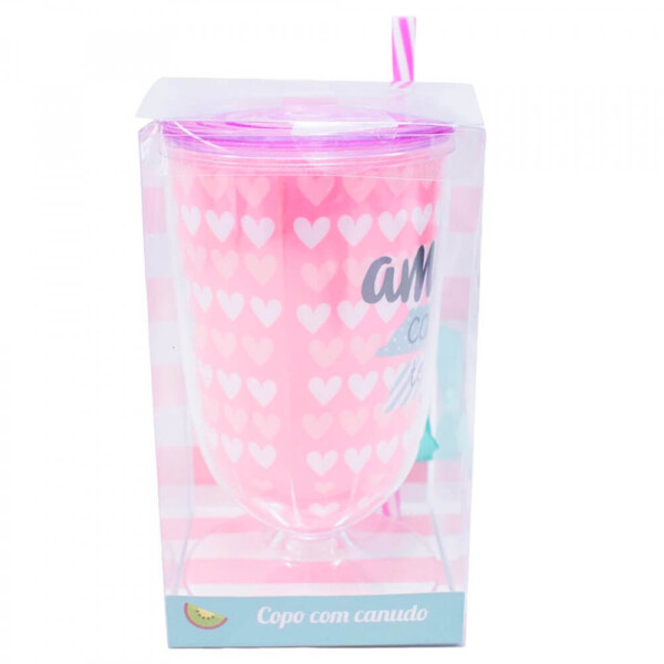 Copo Taça Com Canudo #amizade 600ml