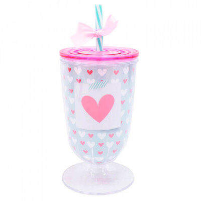 Copo Taça Com Canudo Amo Você 600ml