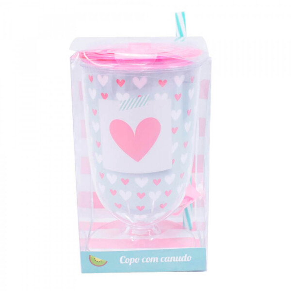 Copo Taça Com Canudo Amo Você 600ml