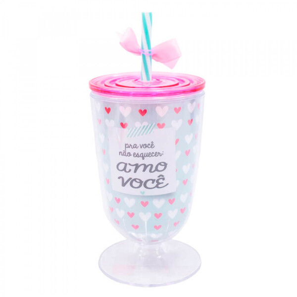 Copo Taça Com Canudo Amo Você 600ml