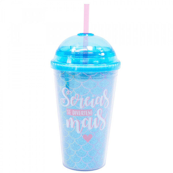 Copo Tampa Oval Azul Sereia 450ml