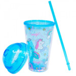Copo Tampa Oval Azul Unicórnio 450ml