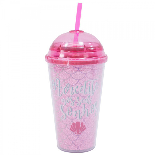 Copo Tampa Oval Rosa Sereia 450ml