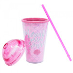 Copo Tampa Oval Rosa Sereia 450ml