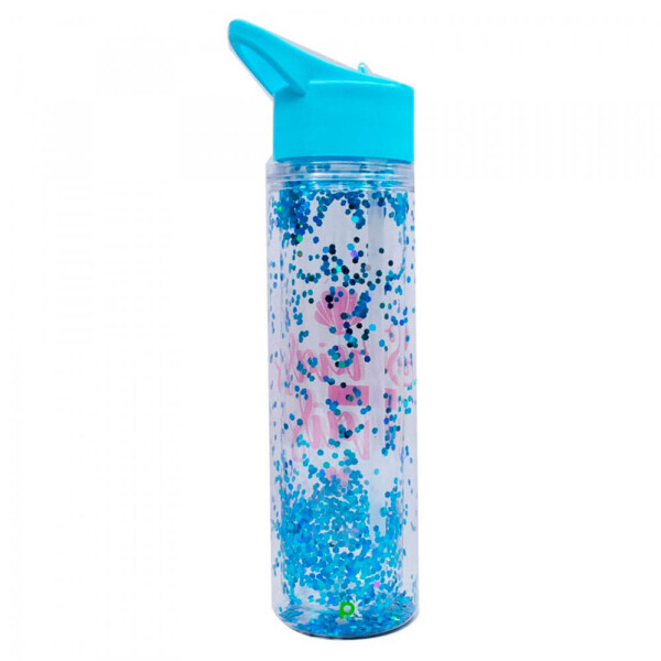 Garrafa Azul Glíter Sereias 600ml
