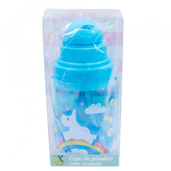 Garrafa Plástico Unicórnio Azul 600ml