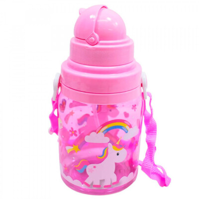 Garrafa Plástico Unicórnio Rosa 600ml