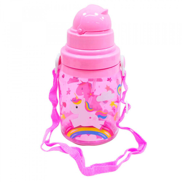 Garrafa Plástico Unicórnio Rosa 600ml