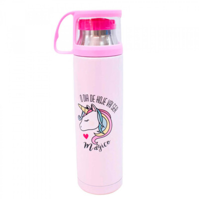 Garrafa Térmica Rosa Tampa Copo 500ml