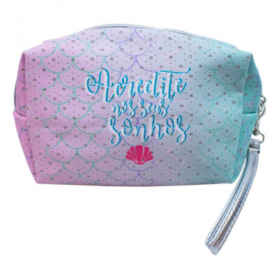 Necessaire Escamas Sereias Acredito Nos Seus Sonhos 13x8x20cm