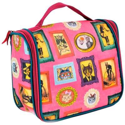 Necessaire Gatos De Família Rosa Com Gancho