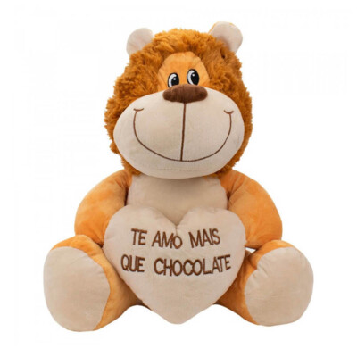 Pelúcia Leão Coração Amo Mais Que Chocolate 27cm