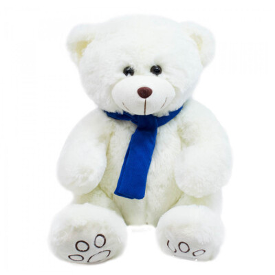 Pelúcia Urso Branco Cachecol Azul 35cm