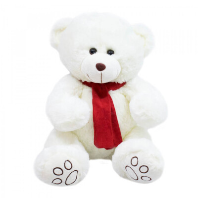 Pelúcia Urso Branco Cachecol Vermelho 35cm