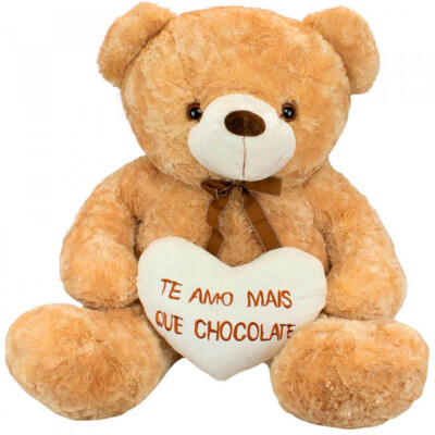 Pelúcia Urso Gigante Coração Amo Mais Que Chocolate 72cm
