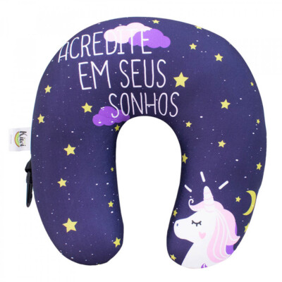Almofada De Pescoço Unicórnio Acredite Em Seus Sonhos 32x32cm