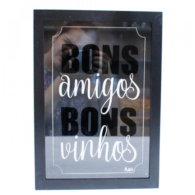 Porta Rolhas Preto Bons Amigos Bons Vinhos