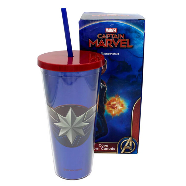 Copo Com Canudo Capitã Marvel 650ml